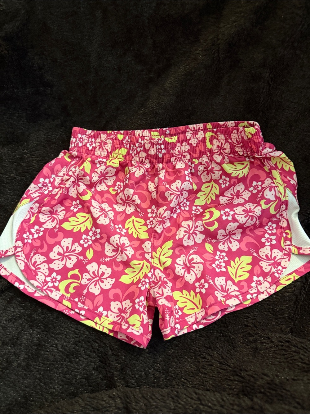 bcg Pink Floral Athletic Shorts with Yellow Accents